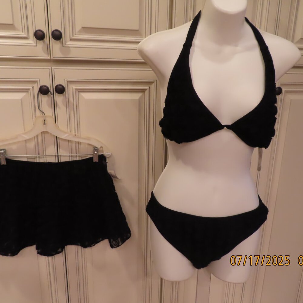 NEW ENDLESS SUMMER BLACK 3 PIECE BIKINI & SKIRT sz M / L